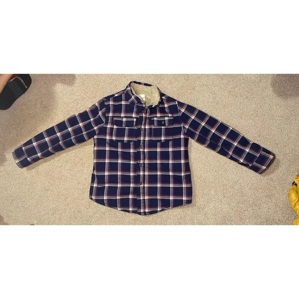 Cat & Jack Boys S 6/7 Blue Plaid Flannel Sherpa Lined Shirt Jacket Shacket
